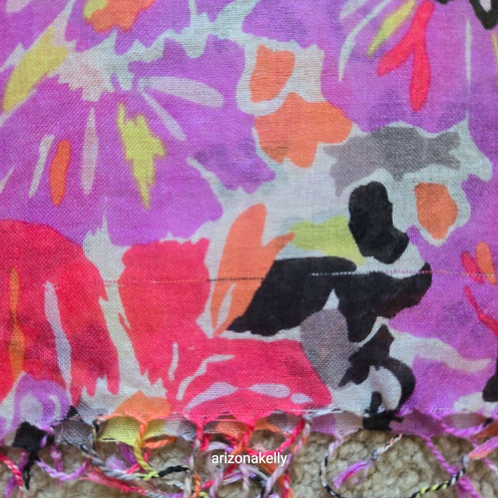 Lily Pulitzer Cashmere Silk Murfee Scarf Pink Floral Pop Pink in the Garden - Picture 5 of 11